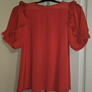 Poppy Anne Klein Short Ruffle Sleeve Blouse